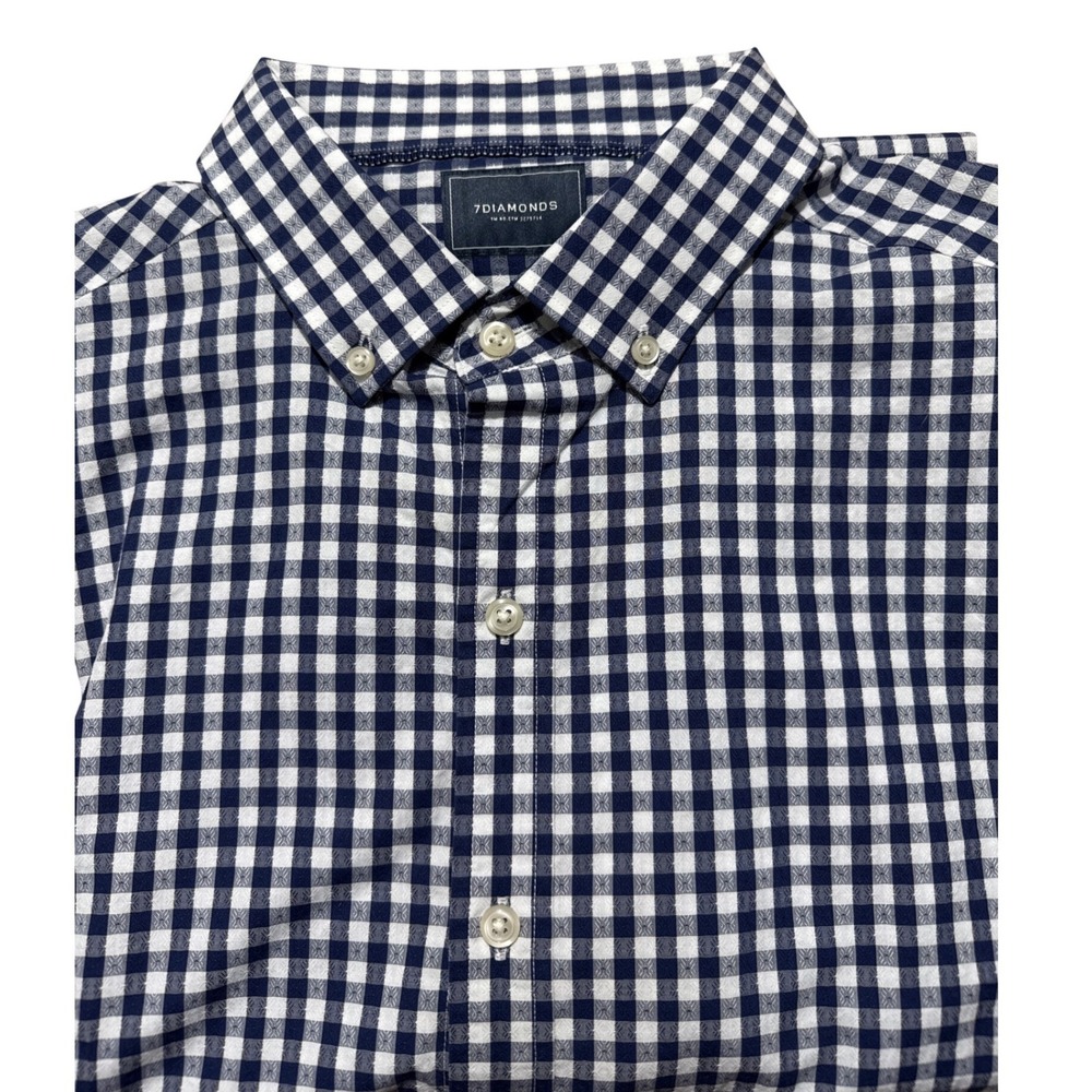 7Diamonds (Navy/White) Gingham Button Down Shirt Mens